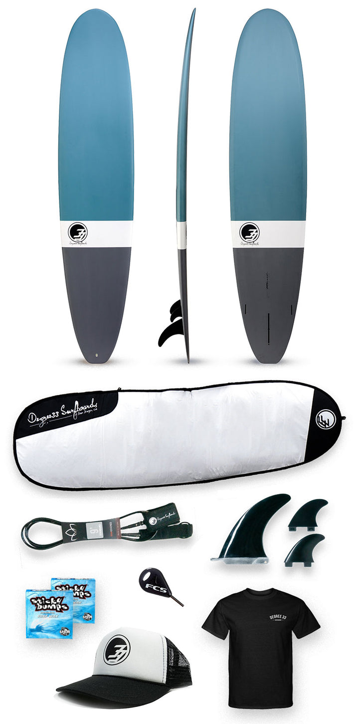 Ride33 Surfboard Package - 9' Surfboard, Bag, Leash, Fins and Accessories